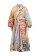 Zimmermann Rebellion Striped Linen and Silk-blend Midi Shirt Dress Multicoloured 1