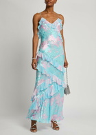 Loveshackfancy Rialto Floral Satin-devoré Maxi Dress Blue