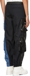 Feng Chen Wang Black & Blue Faux-Leather Denim Cargo Pants