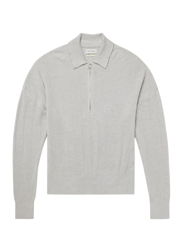 Photo: Oliver Spencer - Brice Ribbed Organic Cotton and Merino Wool-Blend Half-Zip Sweater - Gray