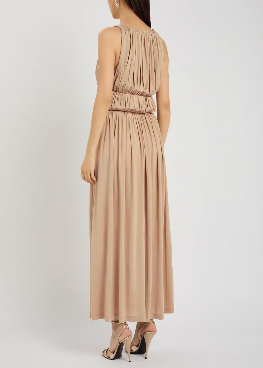 Tove Ouida Ruched Stretch-jersey Midi Dress Beige