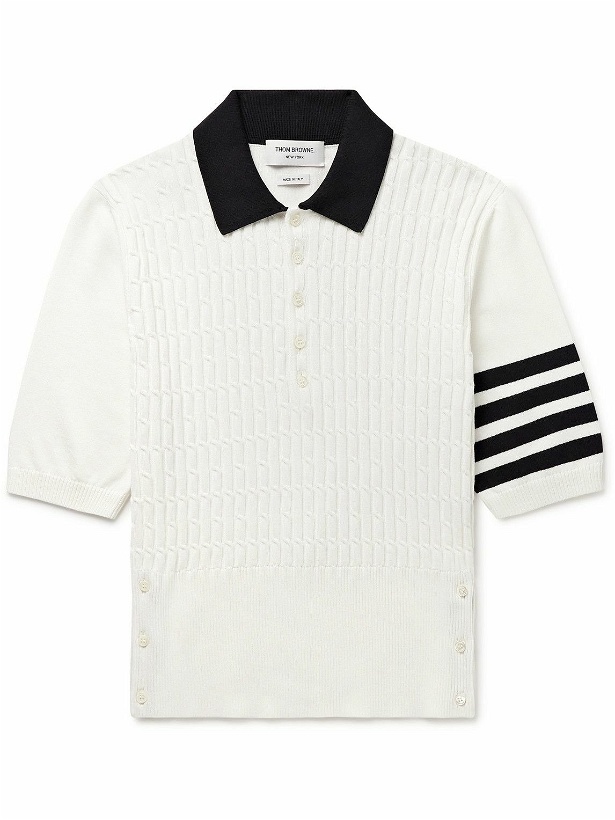 Photo: Thom Browne - Slim-Fit Striped Cable-Knit Cotton Polo Shirt - White