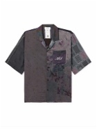 Marine Serre - Camp-Collar Logo-Embroidered Printed Silk-Satin Shirt - Black