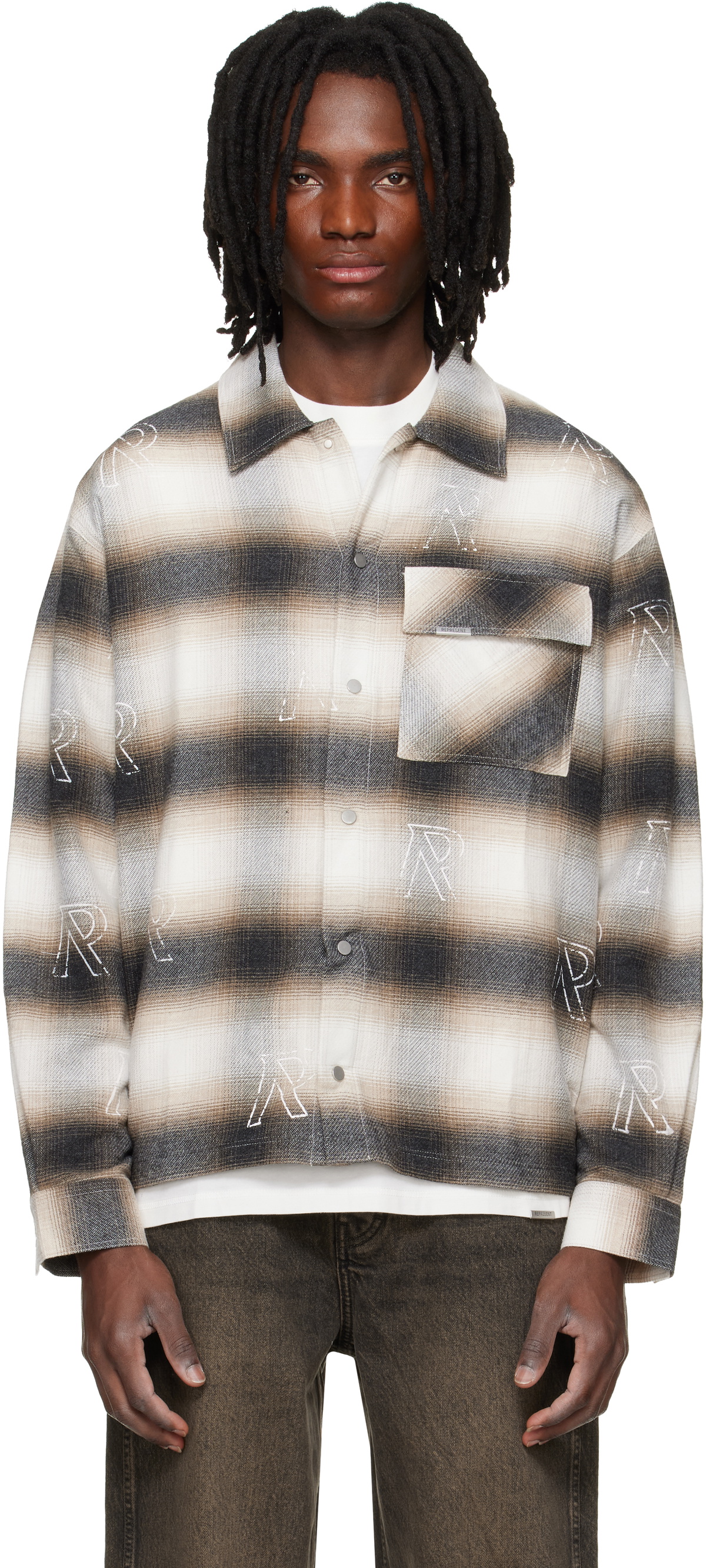 Represent White & Brown All Over Initial Flannel Shirt