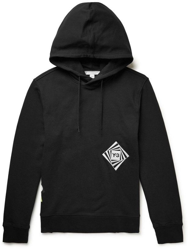 Photo: Y-3 - Optimistic Illusions Embroidered Printed Cotton-Jersey Hoodie - Black