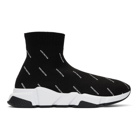 Balenciaga Black All Over Logo Speed Sneakers