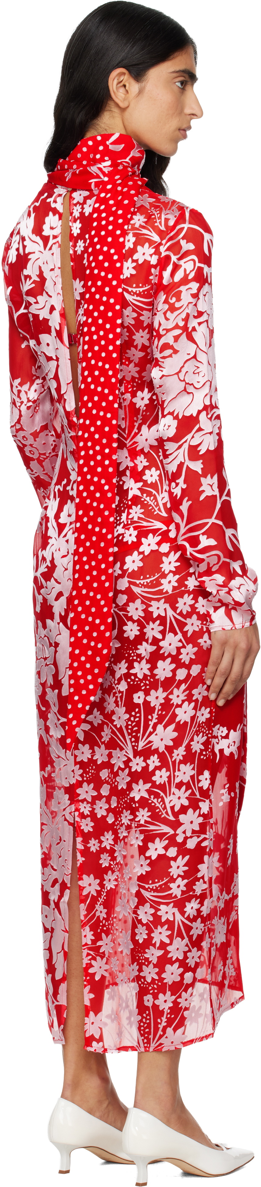 Marine Serre Red Regenerated Raso Silk Scarves Ls Maxi Dress