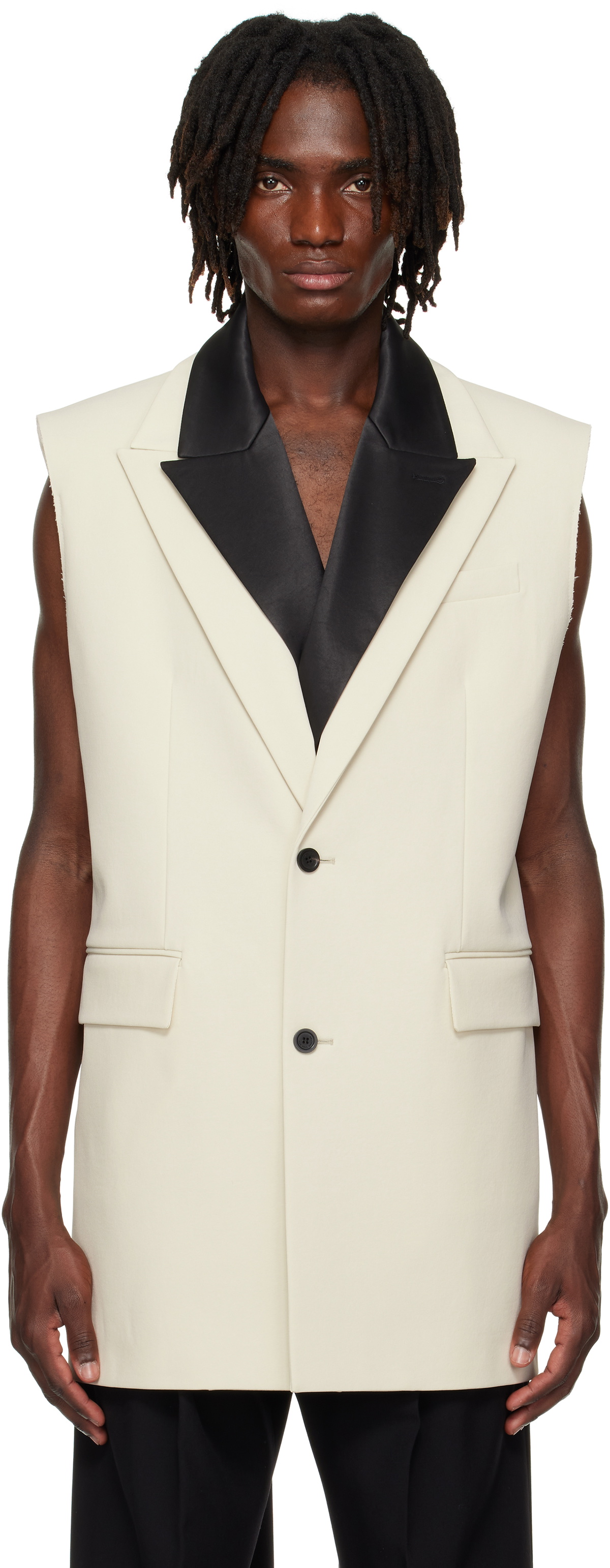Jean Paul Gaultier SSENSE Exclusive Beige & Black Double Layer Sleeveless Blazer