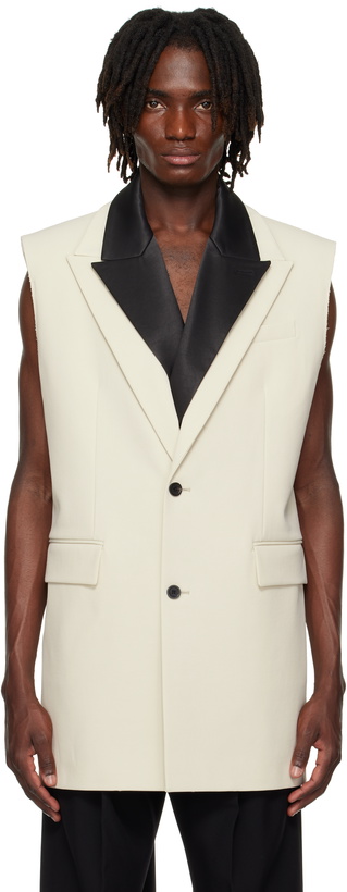 Photo: Jean Paul Gaultier SSENSE Exclusive Beige & Black Double Layer Sleeveless Blazer