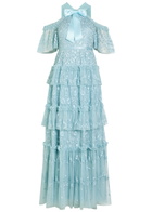 Needle & Thread Primrose Floral-embroidered Tulle Gown Blue