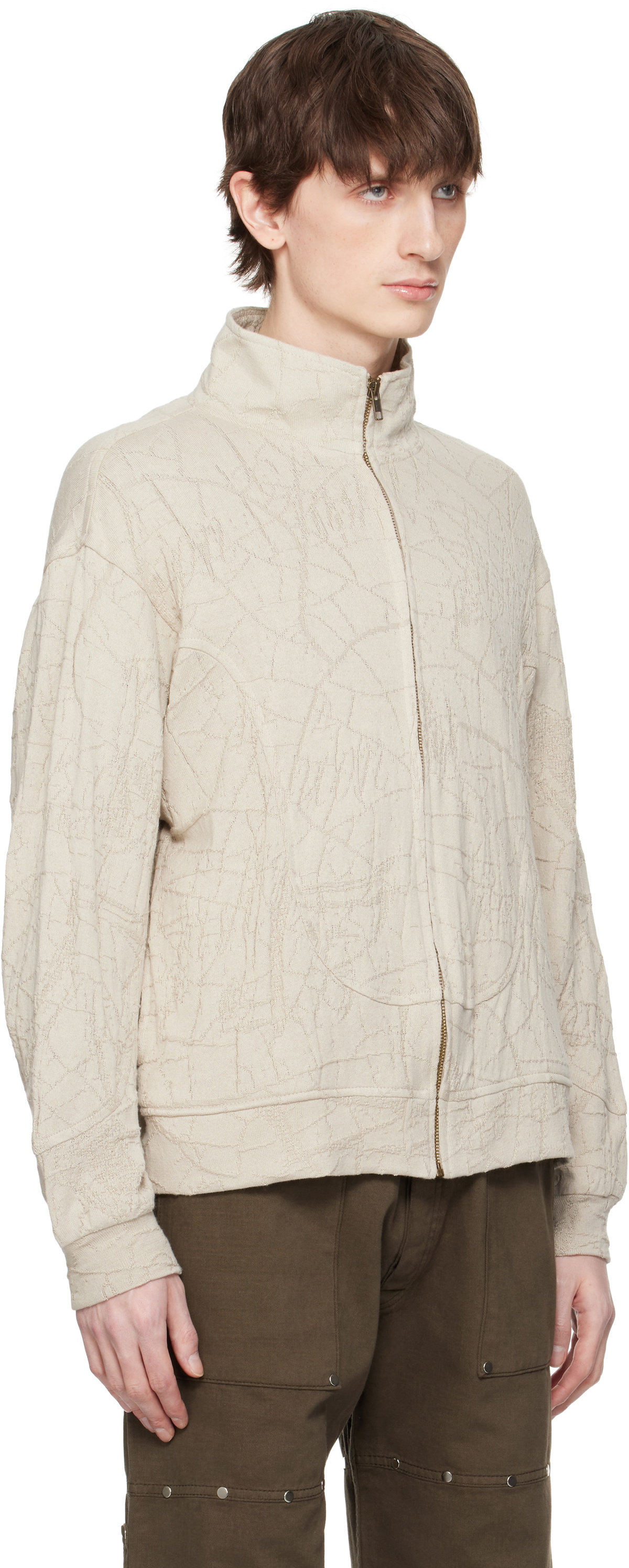 Serapis Beige Knit Wave Track Jacket