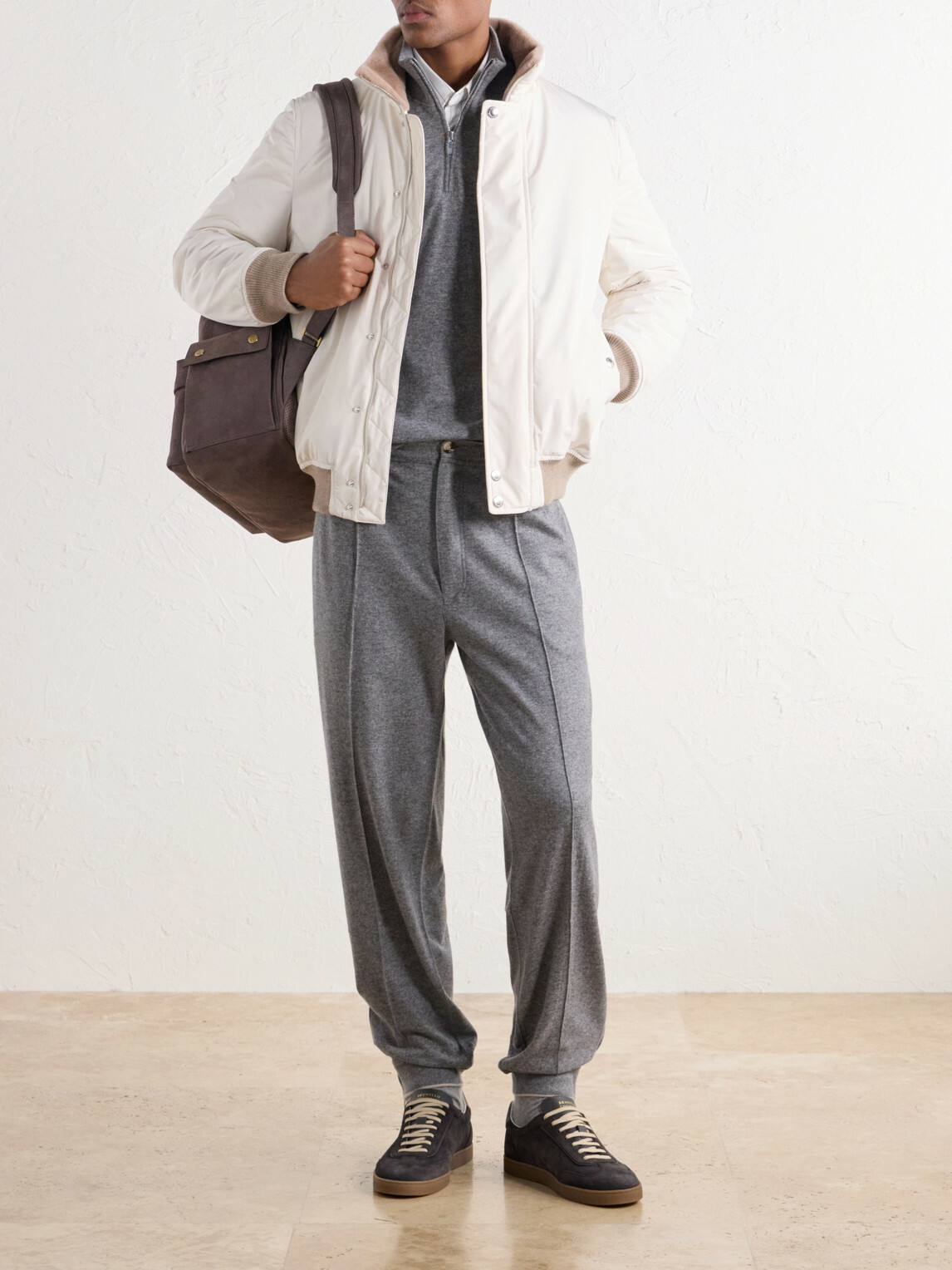 Brunello Cucinelli - Rib-Trimmed Shell Blouson Jacket - White