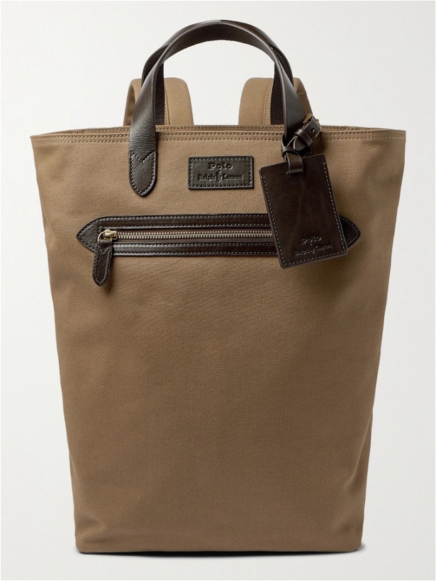 Photo: POLO RALPH LAUREN - Leather-Trimmed Canvas Backpack - Brown
