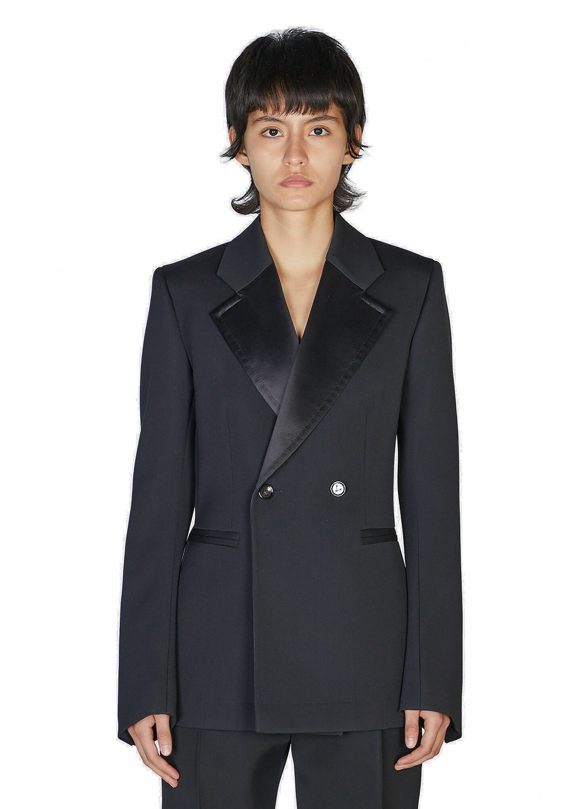 Curved Sleeve Tuxedo Blazer in Black Bottega Veneta