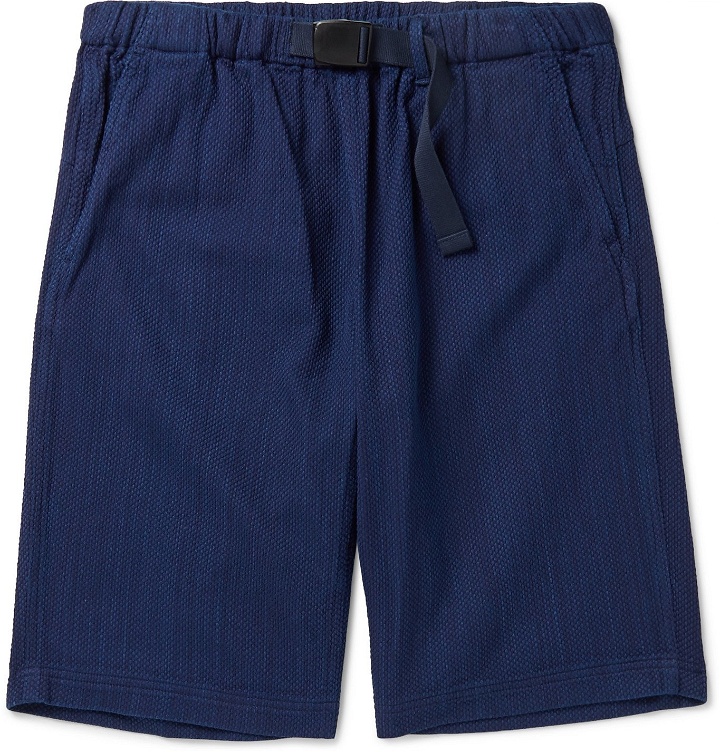 Photo: Blue Blue Japan - Indigo-Dyed Belted Cotton-Jacquard Shorts - Blue