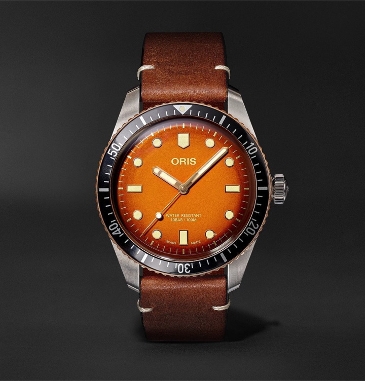 Photo: Oris - Revolution Divers Sixty-Five Honey Automatic 40mm Stainless Steel and Leather Watch - Orange
