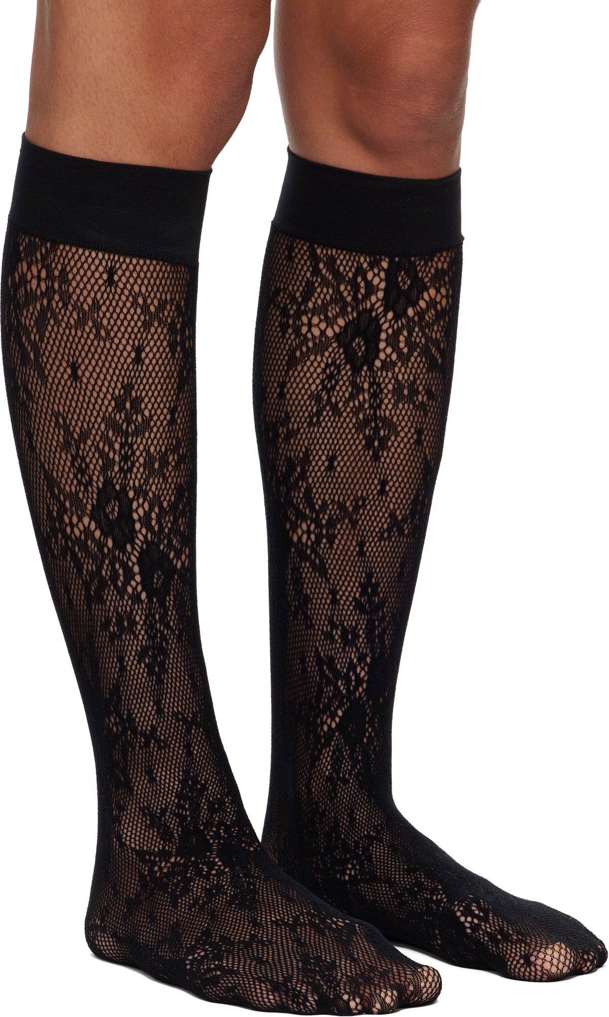 Swedish Stockings Black Rose Knee-High Stockings
