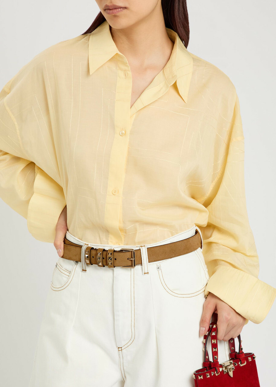 Valentino Rockstud Suede Belt Beige