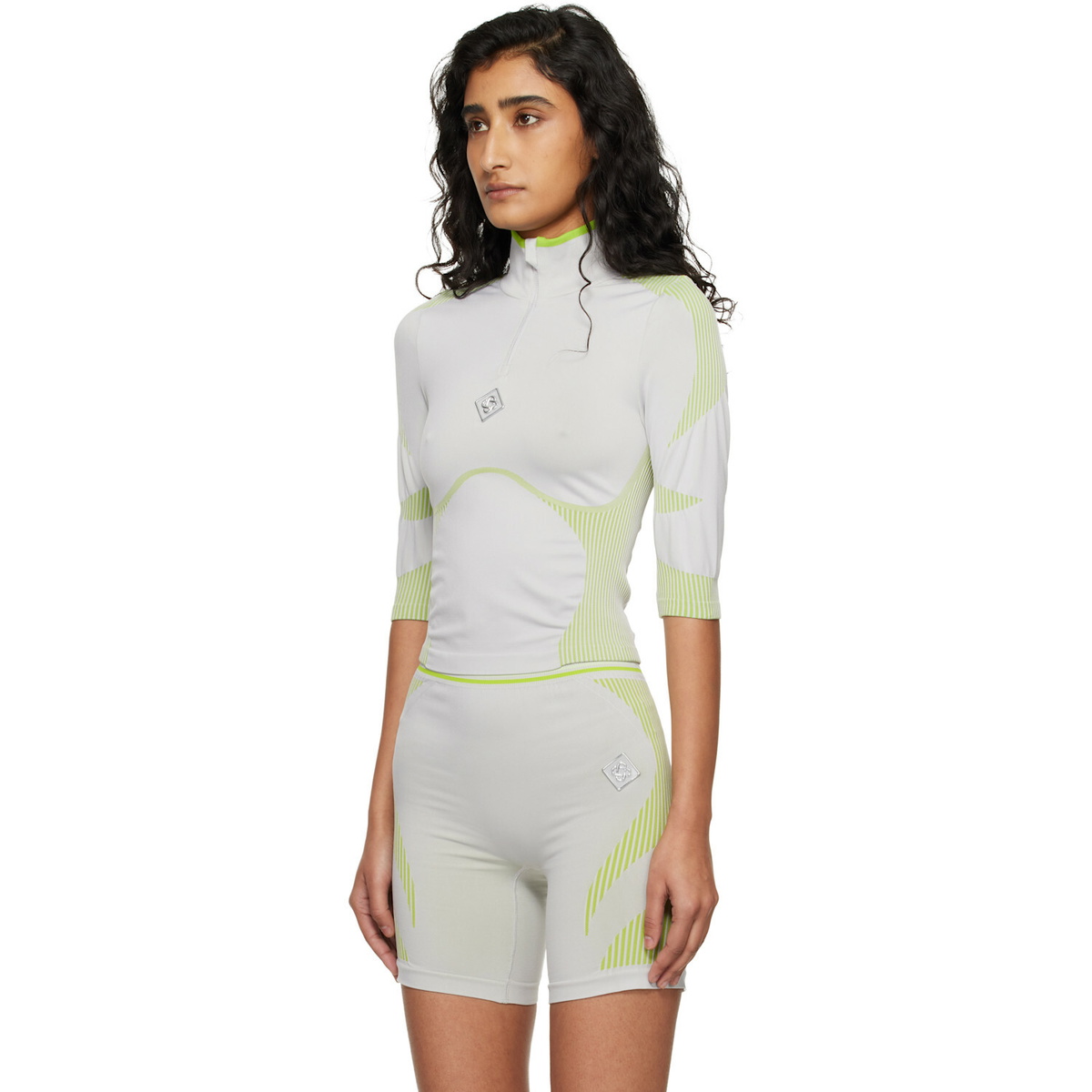 Casablanca Gray & Green Seamless Half-Zip T-shirt