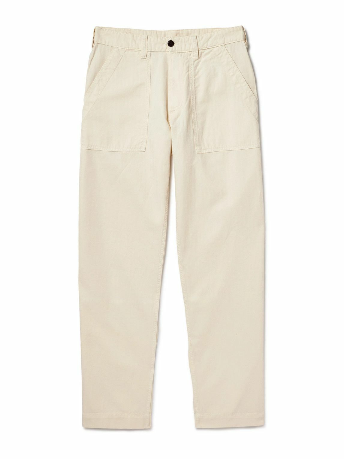 Drake's - Tapered Herringbone Cotton and Linen-Blend Twill Trousers - Neutrals