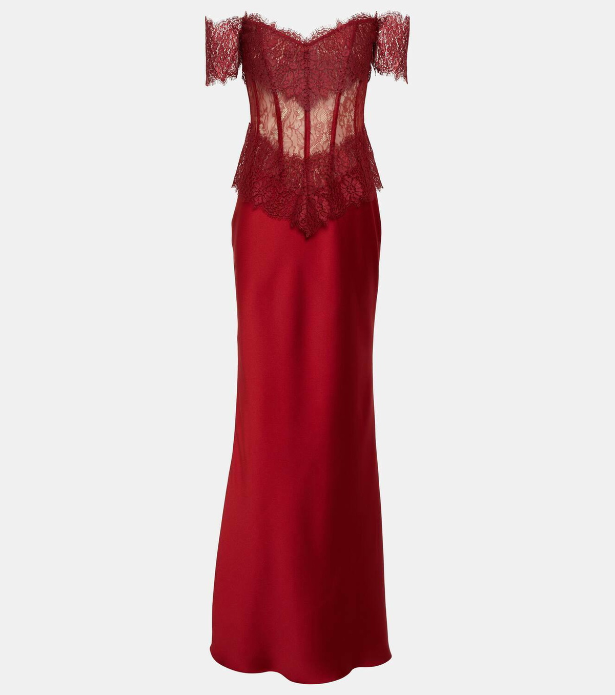 Rasario Corset off-shoulder lace and satin gown