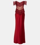 Rasario Corset off-shoulder lace and satin gown