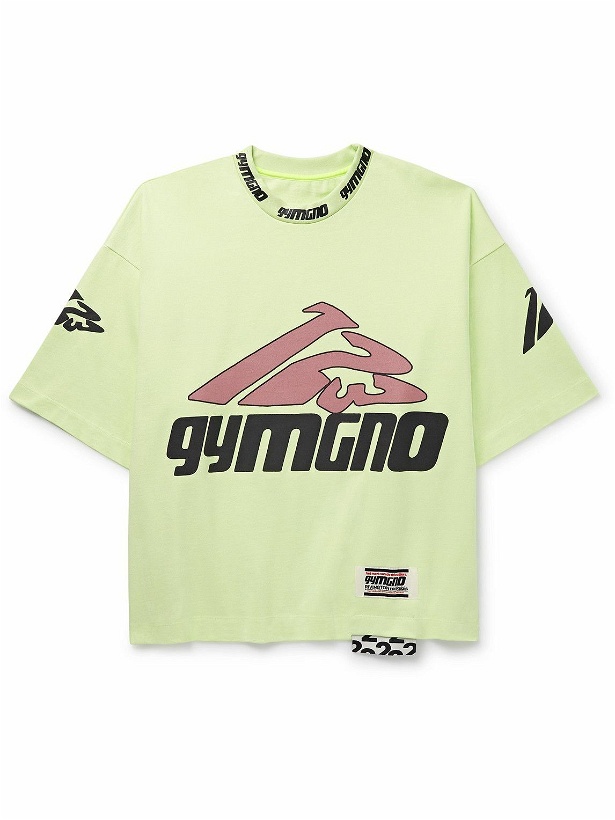 Photo: RRR123 - Fasting for Faster Oversized Printed Appliquéd Cotton-Jersey T-Shirt - Green