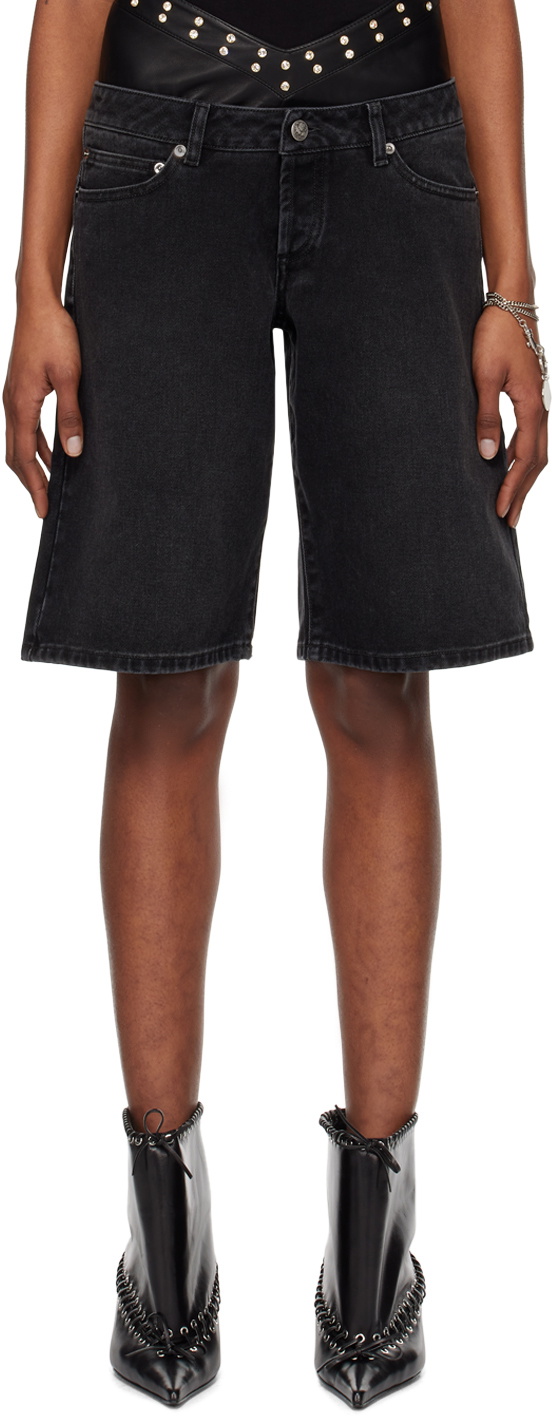 ALL-IN Black Double Denim Shorts