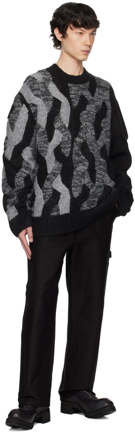 Feng Chen Wang Black & Gray Cable Knit Sweater