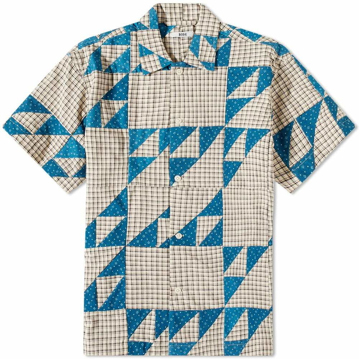 Photo: Bode Men's Wandering Lover Quilt Shirt in Blue/Multi