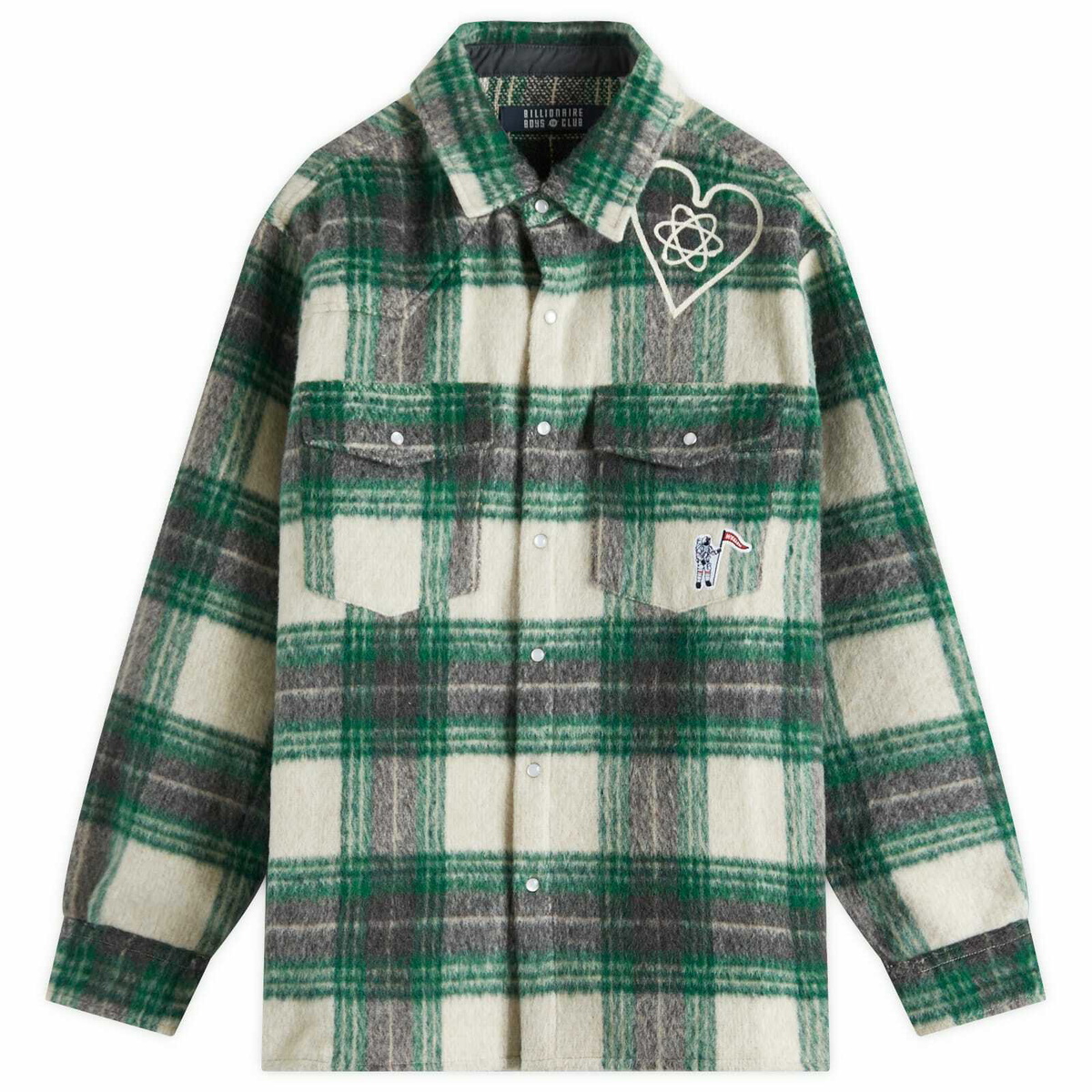 Billionaire Boys Club Men's Heart & Mind Check Overshirt in Green Check