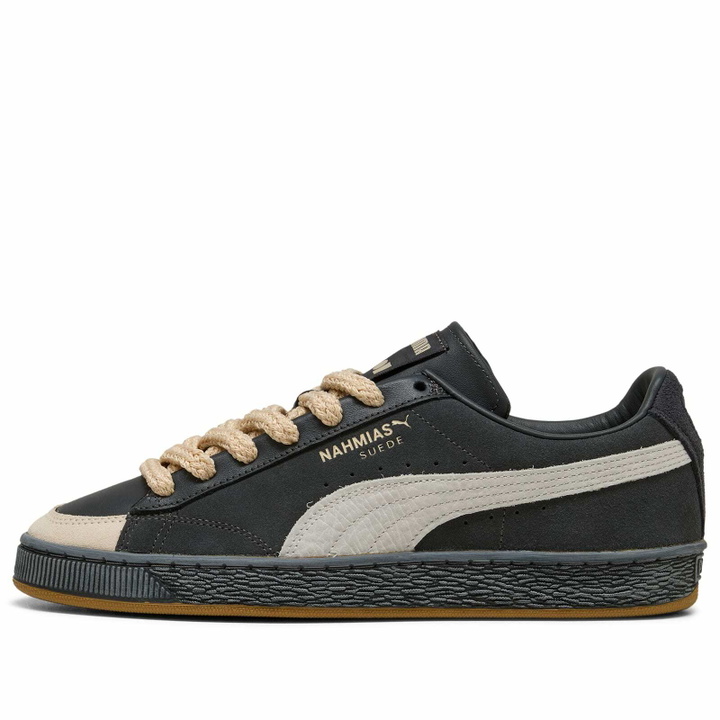 Photo: Puma Men's x Nahmias Suede 'Vintage Black' Sneaker in Flat Dark Gray/Vapor Gray/Honey Butter