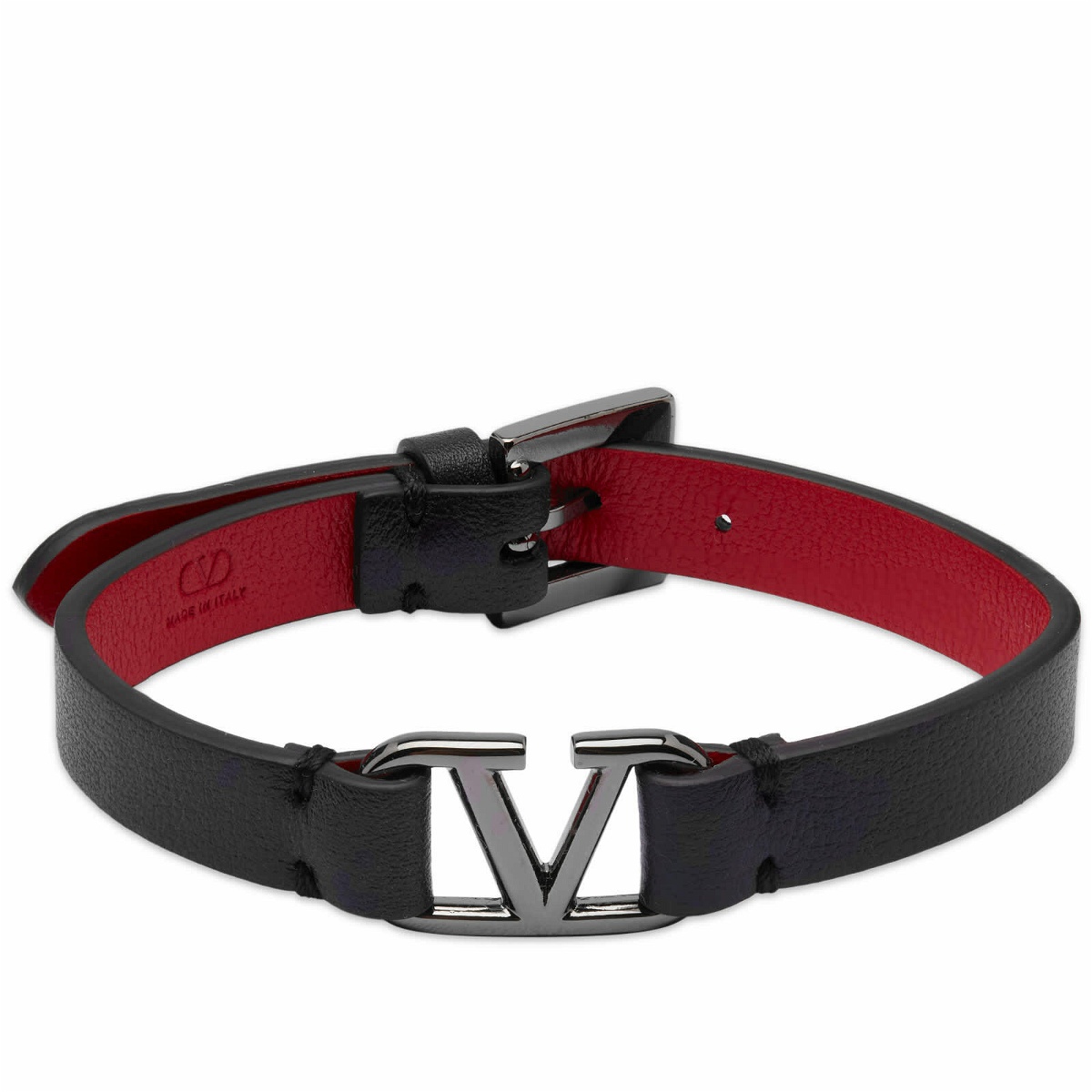 Photo: Valentino Men's V Logo Bracelet in Black/Red