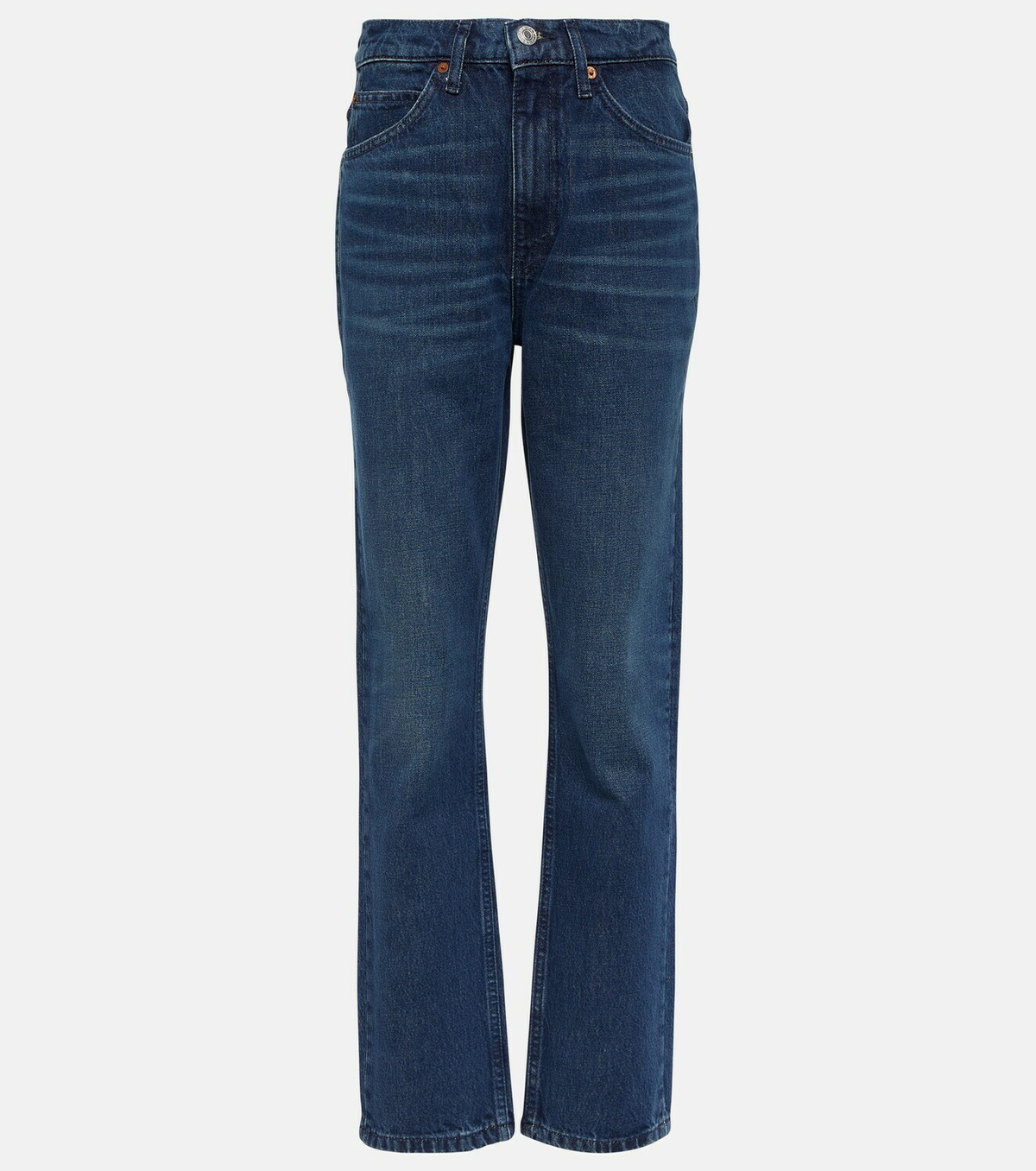 RE/DONE '70s High-Rise Straight-Leg Jeans - Laguna Pants, Vintage Denim, Zip Fly & Button