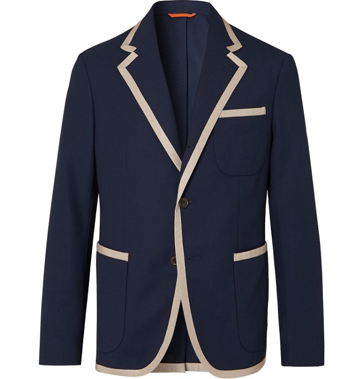 Photo: Tod's - Unstructured Contrast-Tipped Virgin Wool Blazer - Blue