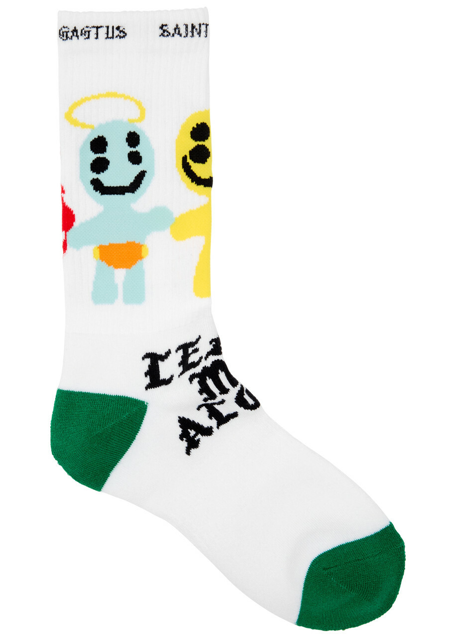 Saint Mxxxxxx X A Bathing Ape Logo Cotton-blend Socks