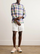 Polo Ralph Lauren - Button-Down Collar Logo-Embroidered Checked Linen Shirt - Neutrals