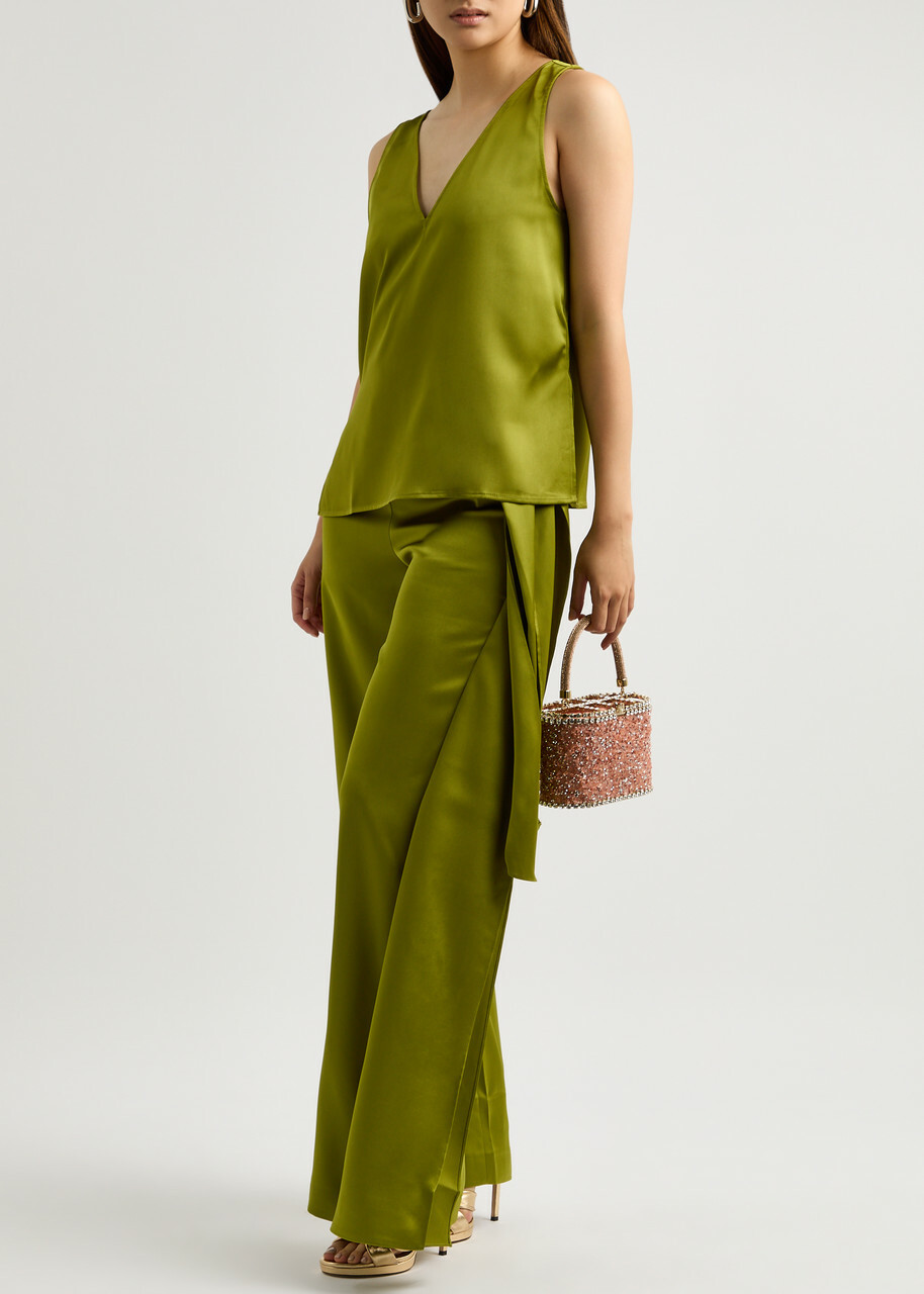 Stine Goya Gracie Wide-leg Satin Trousers Olive