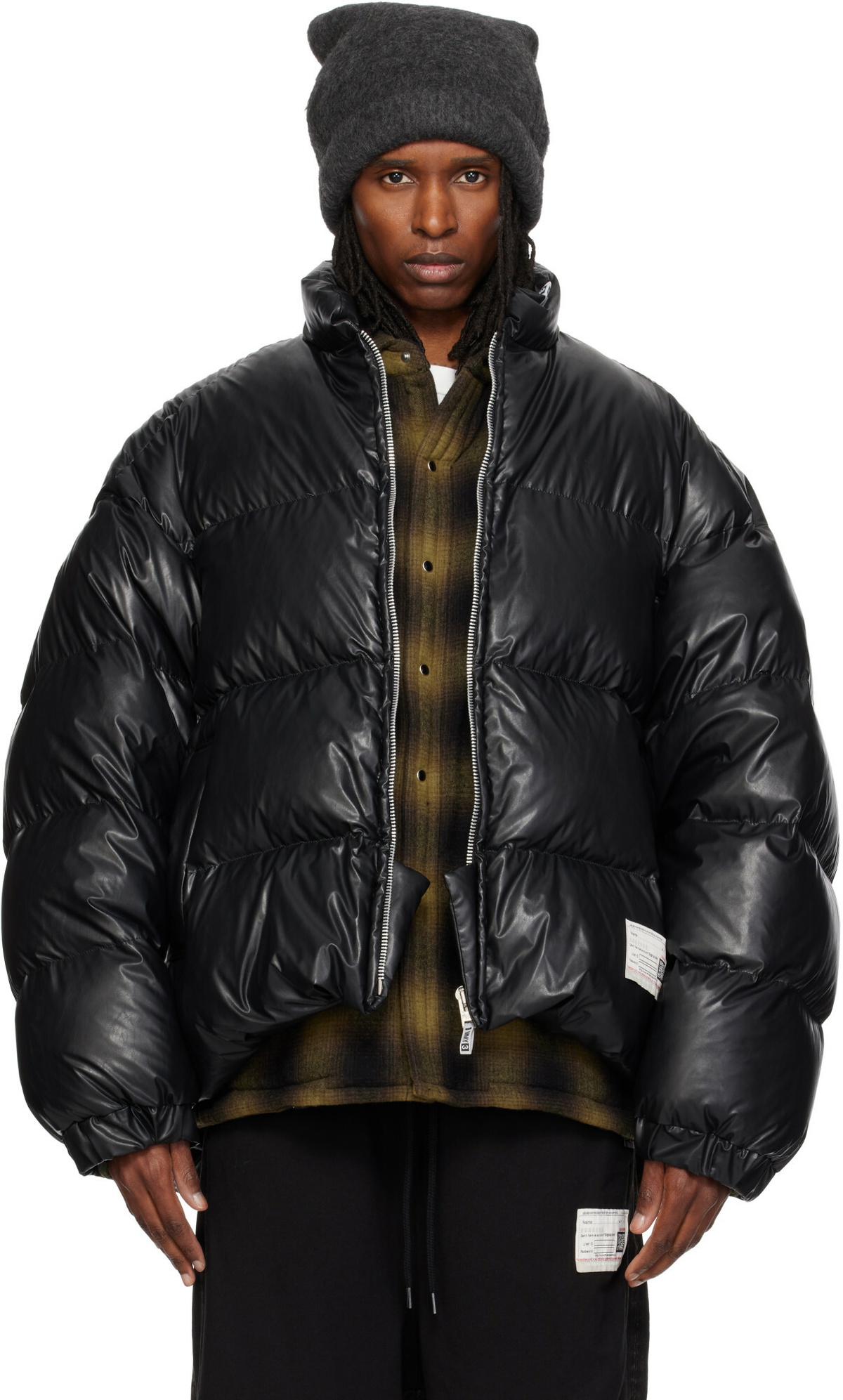 Maison MIHARA YASUHIRO Black Bottom Folded Faux-Leather Down Jacket