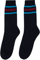 Marni Navy Logo Cuffs Socks