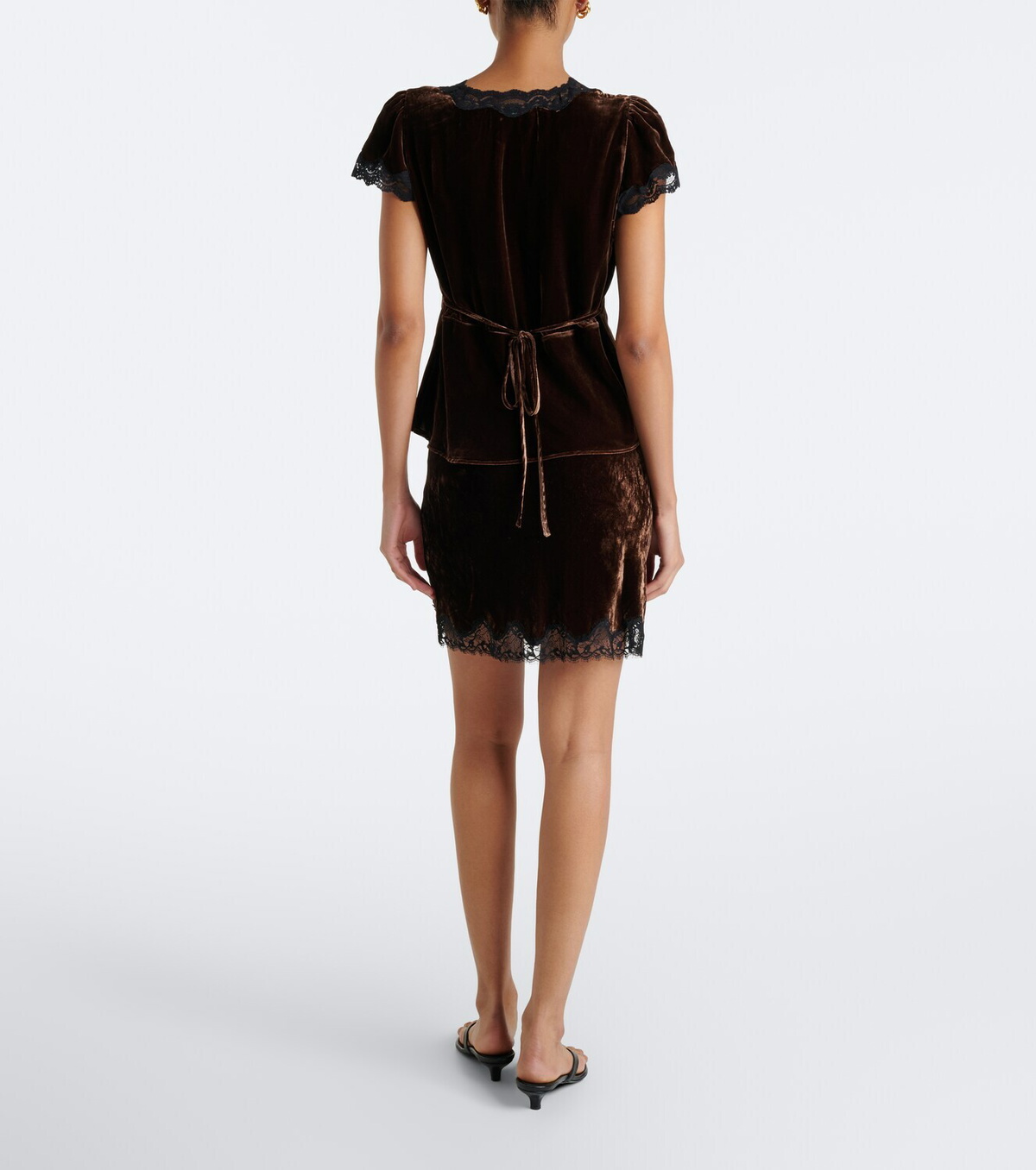 Rixo Kornelia lace-trimmed velvet miniskirt