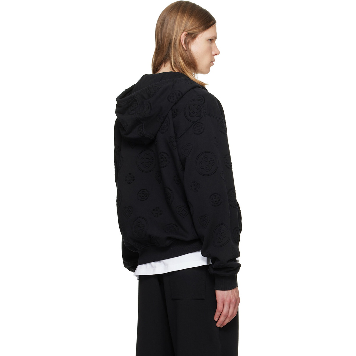 Casablanca Black Applique Monogram Zip‑Up Hoodie