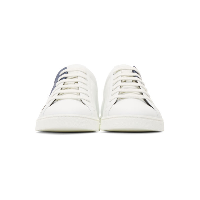 Fendi White and Navy Leather Bag Bugs Sneakers
