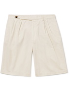 Brunello Cucinelli - Wide-Leg Pleated Cotton-Corduroy Bermuda Shorts - Neutrals