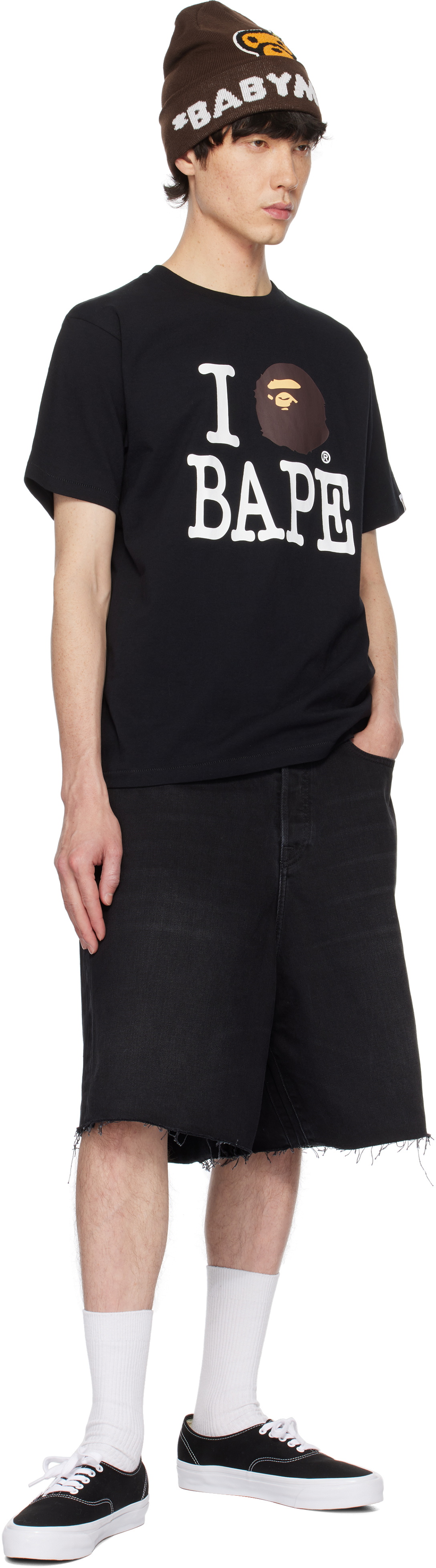 【人気】A BATHING APE I LOVE BAPE 黒 Tシャツ A Bathing Ape cotton t-shirt I Love Bape men's black color with a