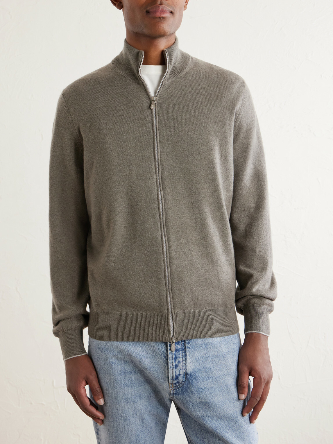 BRUNELLO CUCINELLI カシミヤ ジップアップセーター Brunello Cucinelli - Cashmere Zip-Up Sweater - Gray Brunello Cucinelli