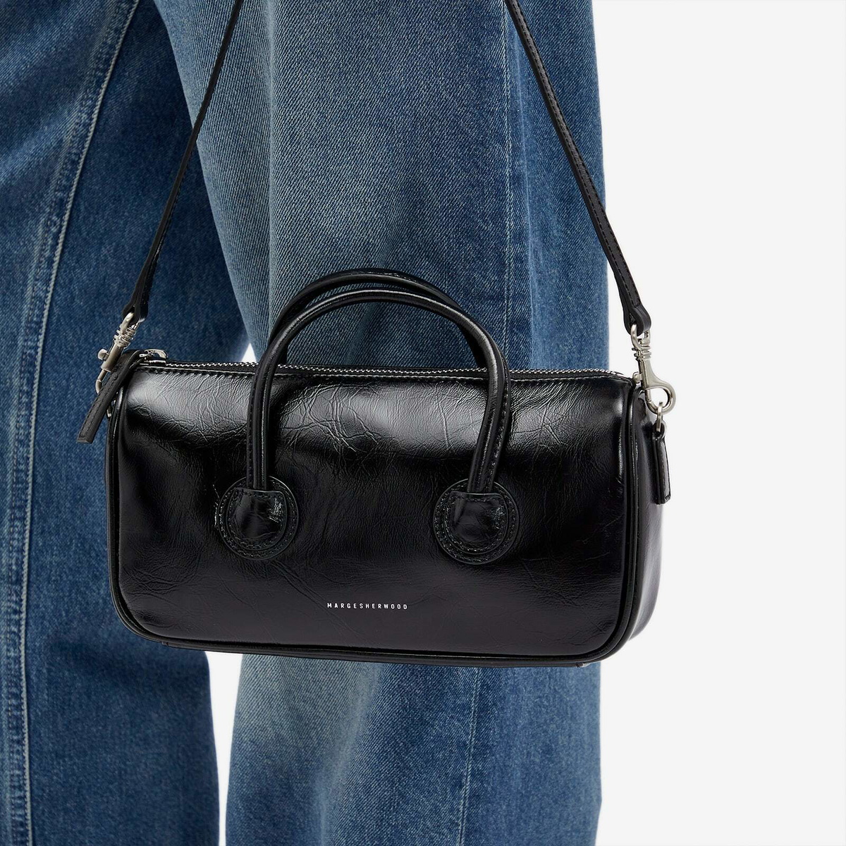 MARGE SHERWOOD Women's Zipper Small Bag in Black Crinkle 