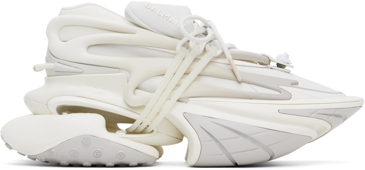 Photo: Balmain White Leather Unicorn Low-Top Sneakers