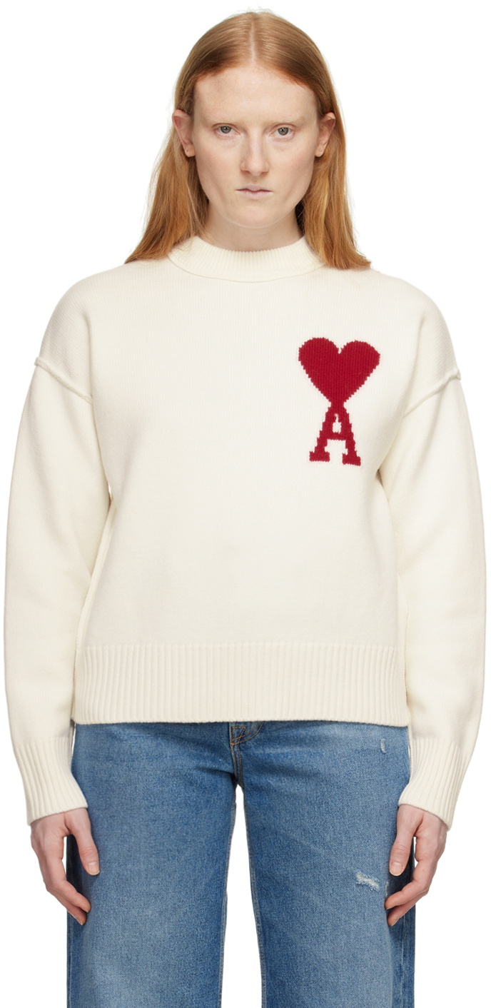 AMI Paris Off-White Red Ami de Cœur Sweater AMI