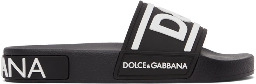 Dolce & Gabbana Black & White Logo Strap Slides Dolce & Gabbana display picture 3